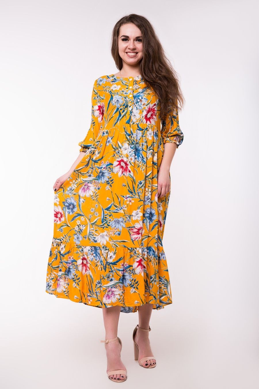 

Летнее платье миди с воланом Jesstore D6500-17 XXL Желтое