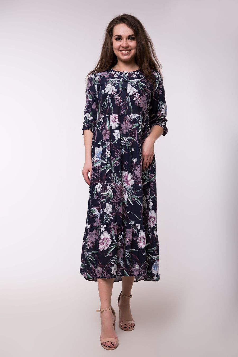 

Летнее платье миди с воланом Jesstore D6500-4 2XL Темно-синее