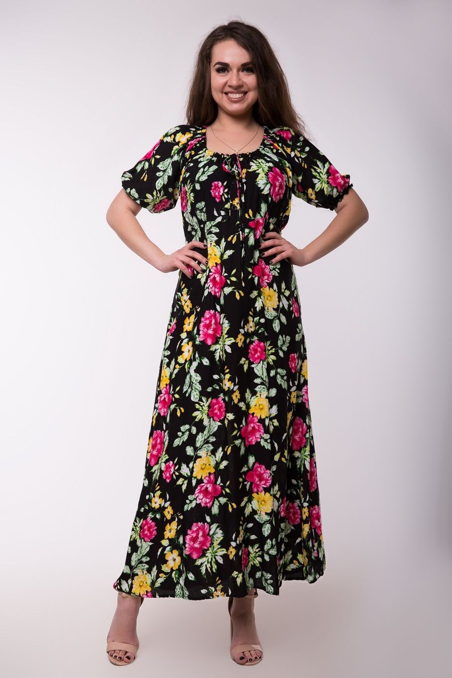 

Платье длинное Jesstore 5700D-2 XL Черное с цветочным принтом
