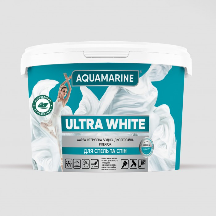 

Краска интерьерная для потолков и стен ultra white "Aquamarine" Корабельная 7 кг