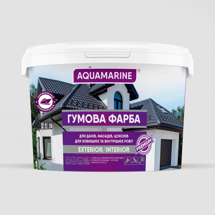 Краска резиновая для крыш, цоколя, фасадов "AQUAMARINE" Корабельная RAL 6018 светло-зеленый 3,6 кг