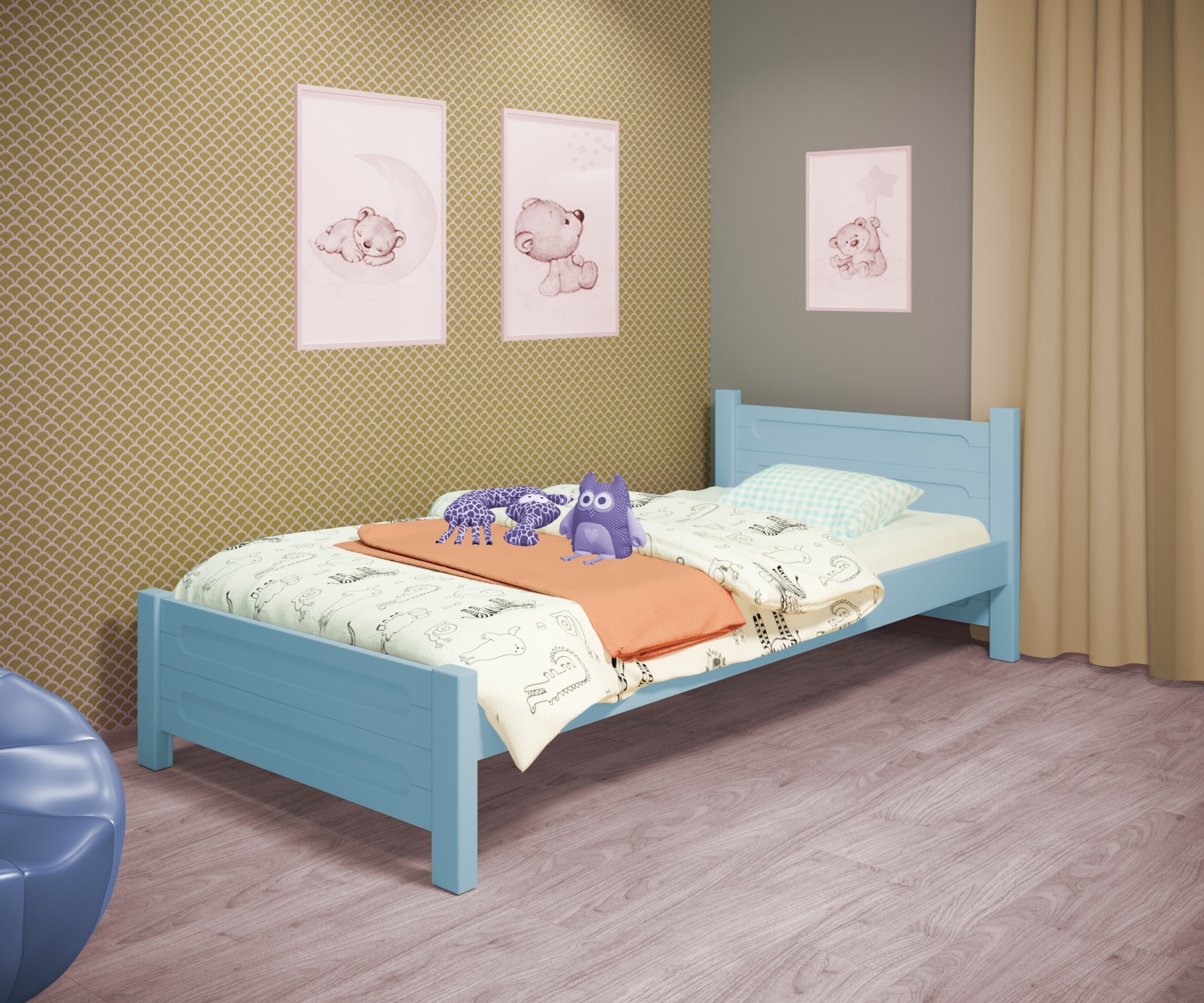 

Кровать односпальная RainbowDream Йокка 80х200 см голубой массив ольхи, без ящиков
