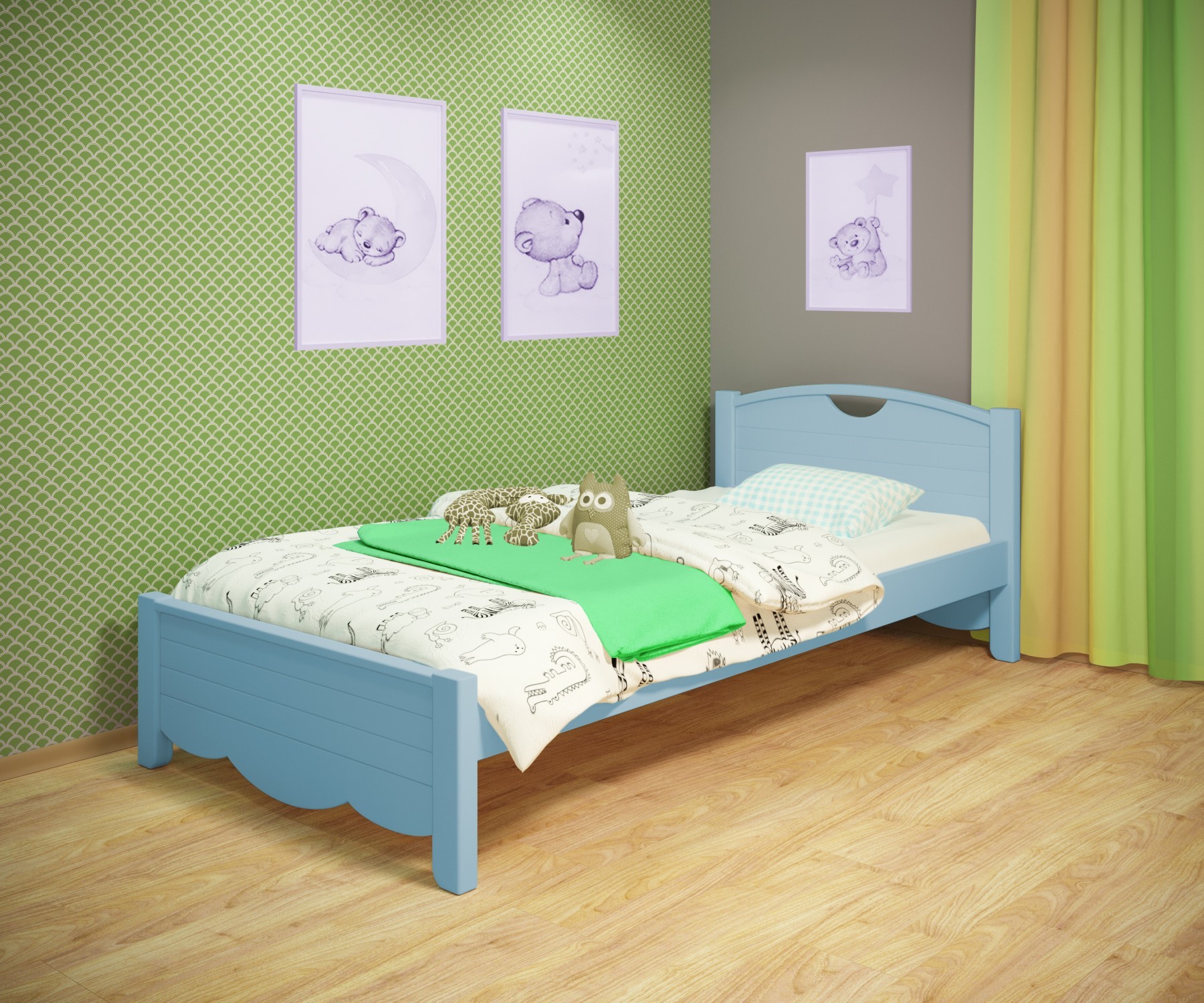 

Кровать односпальная RainbowDream Белла 80х160 см голубой массив ольхи, без ящиков