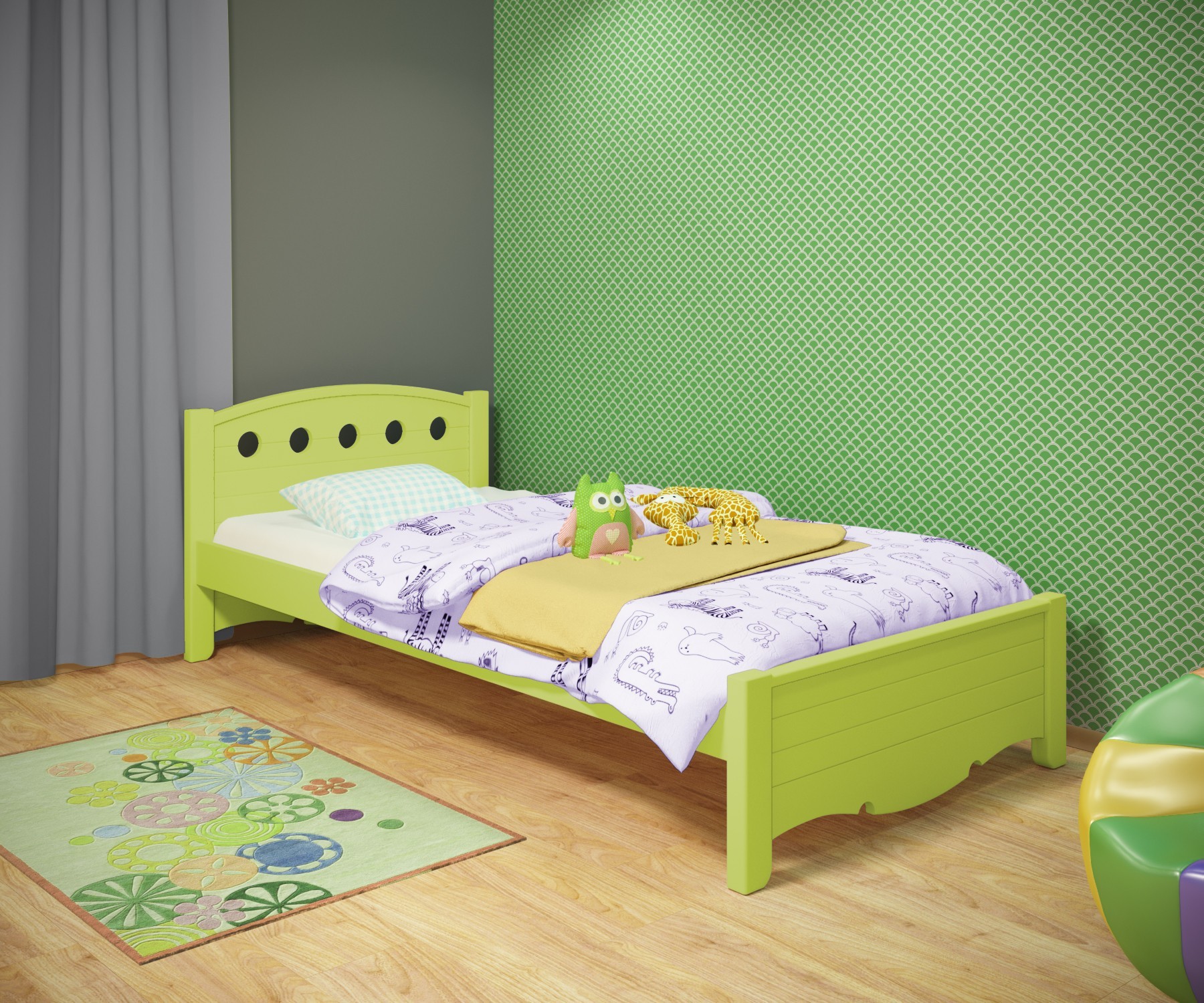 

Кровать односпальная RainbowDream Анри 80х160 см зеленый массив ольхи, без ящиков
