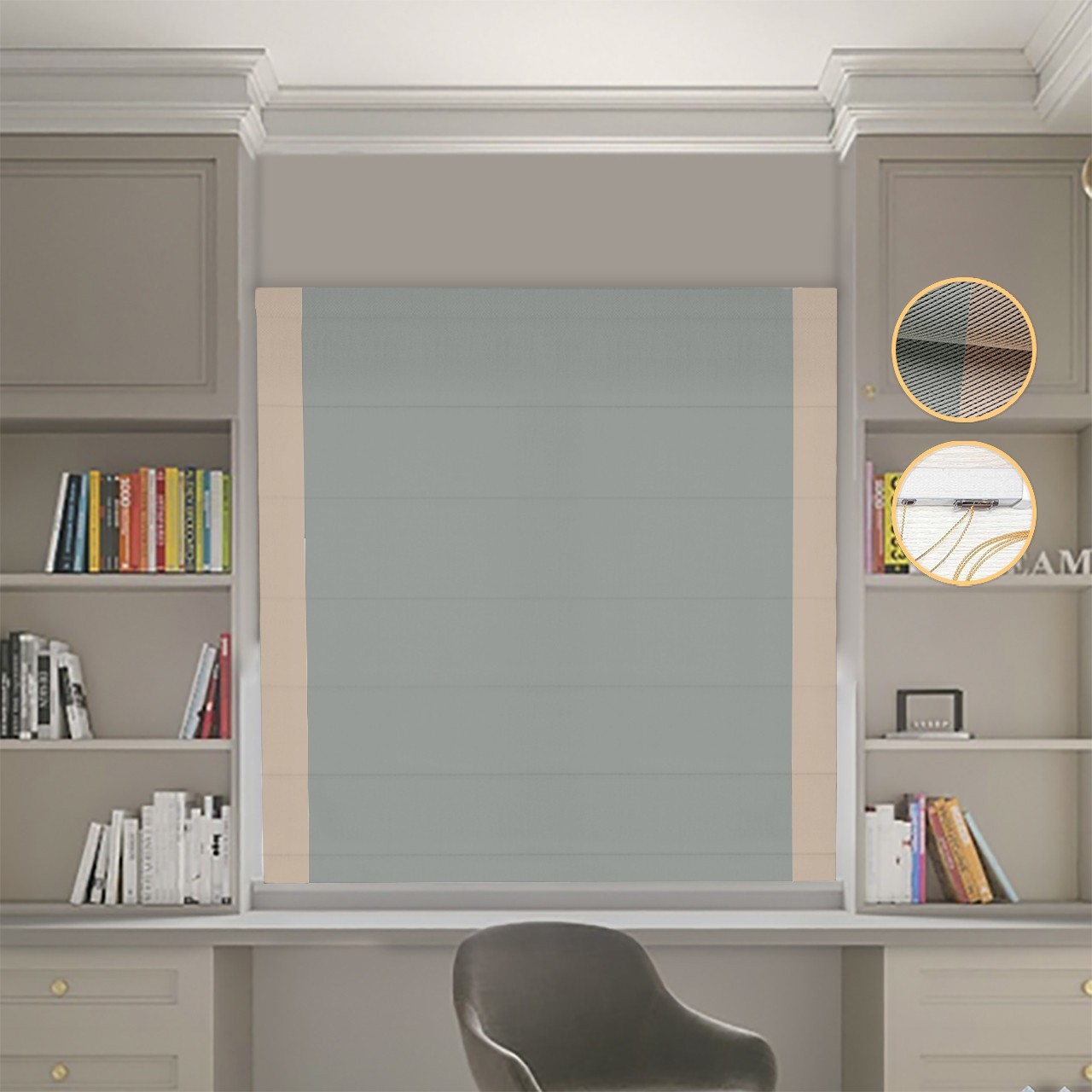 

Римские шторы DECOLIV Блэкаут Перфект оливковый с бежевыми кантами по бокам 190*170 см