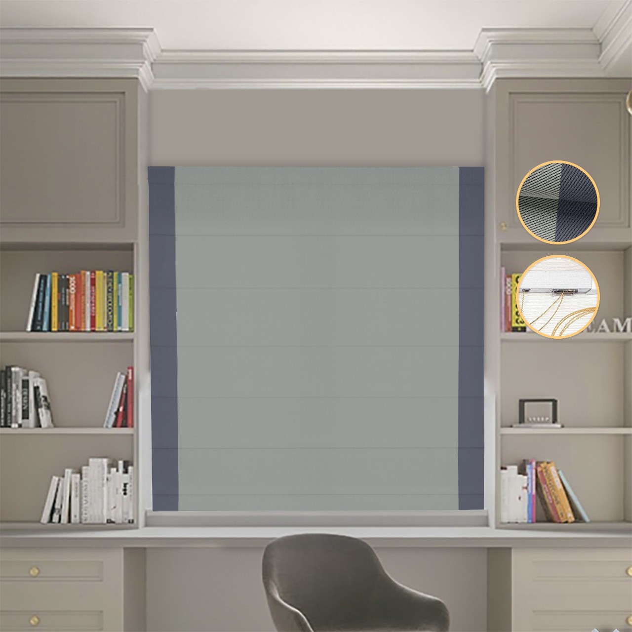 

Римские шторы DECOLIV Блэкаут Перфект оливковый с графитовыми кантами по бокам 190*170 см