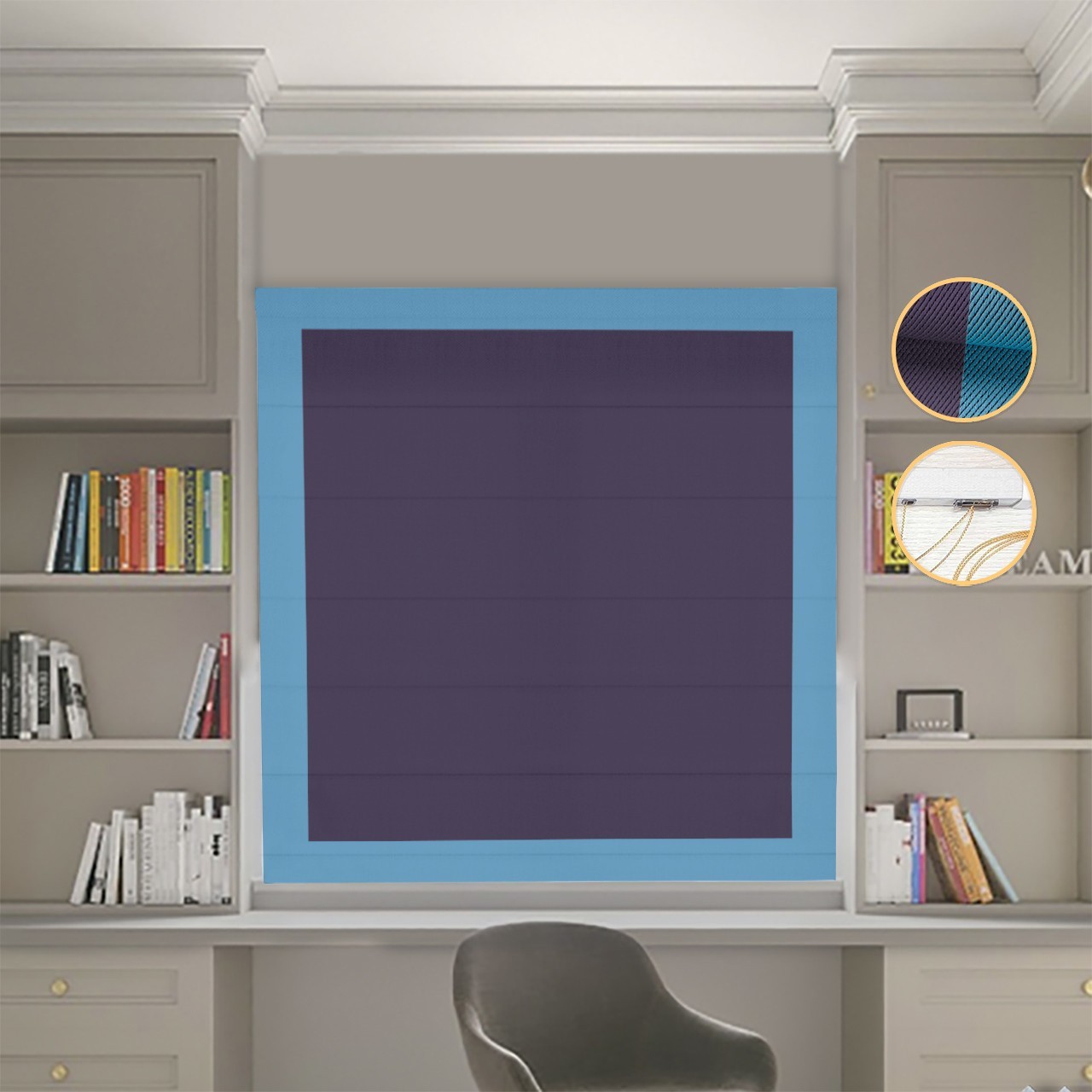 

Римские шторы DECOLIV Блэкаут Перфект сиреневый с голубыми кантами 80*170 см