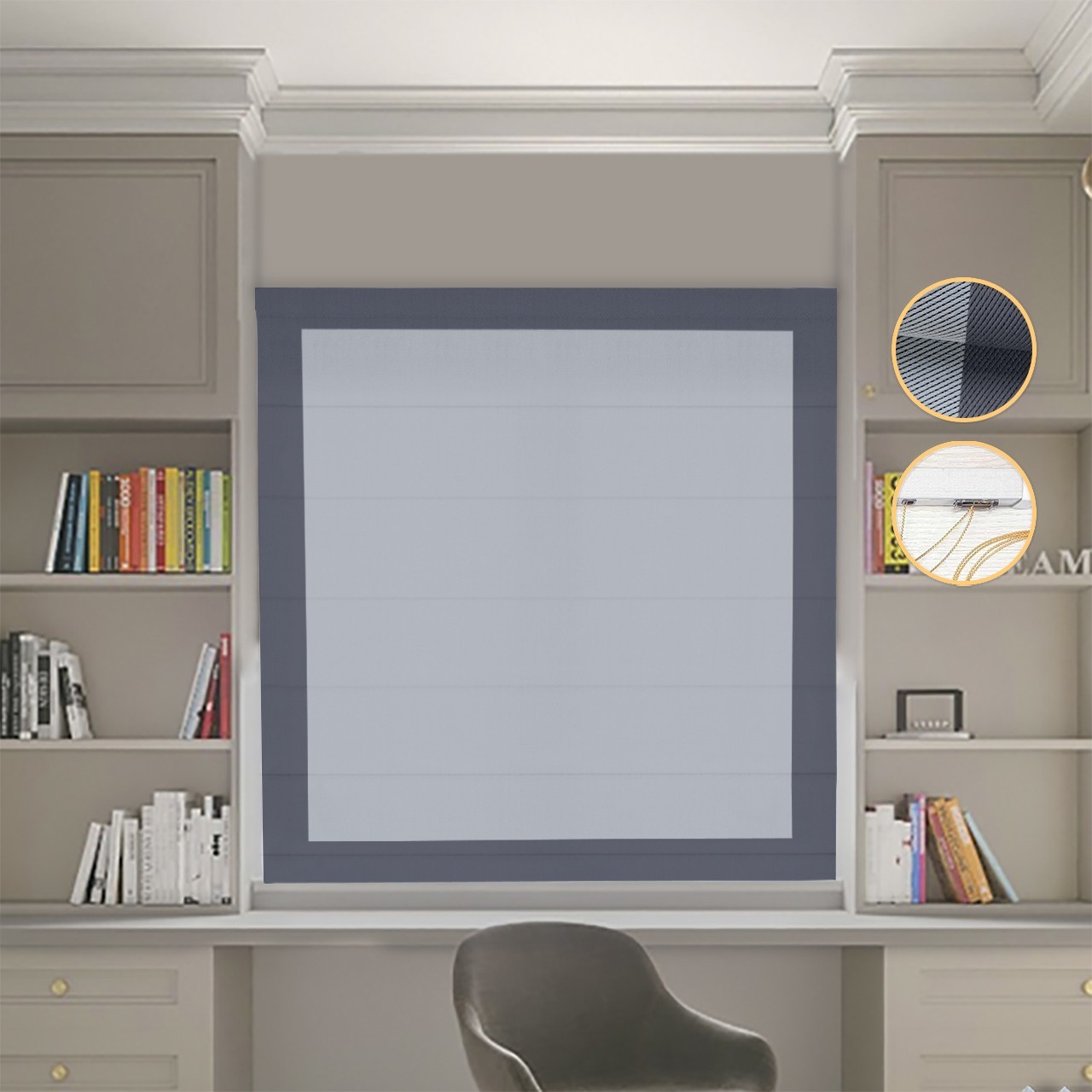 

Римские шторы DECOLIV Блэкаут Перфект светло-серый с графитовыми кантами 120*170 см