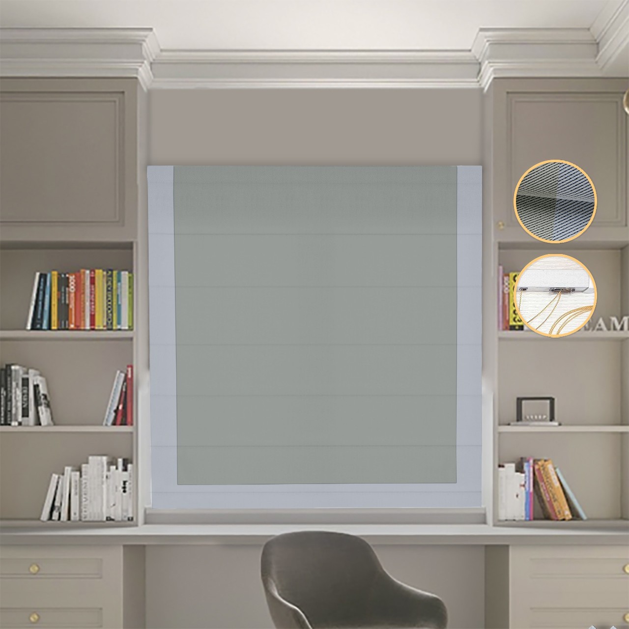 

Римские шторы DECOLIV Блэкаут Перфект оливковый с светло-серым кантом 210*170 см