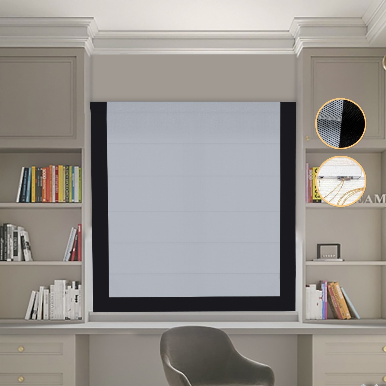 

Римские шторы DECOLIV Блэкаут Перфект светло-серый с черным кантом 60*170 см