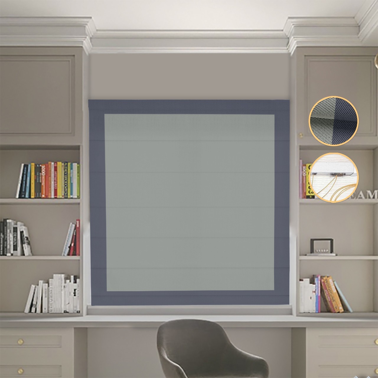 

Римские шторы DECOLIV Блэкаут Перфект оливковый с графитовыми кантами 170*170 см