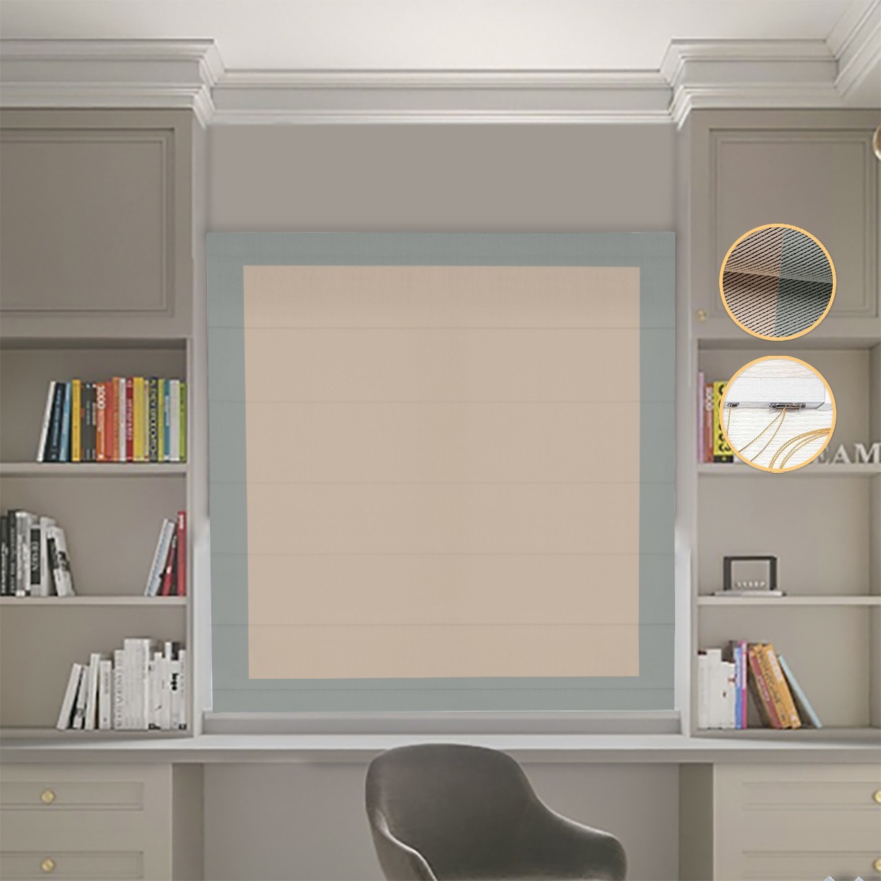 

Римские шторы DECOLIV Блэкаут Перфект бежевый с оливковыми кантами 40*170 см