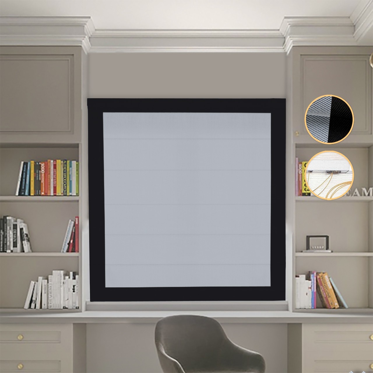 

Римские шторы DECOLIV Блэкаут Перфект светло-серый с черными кантами 100*170 см