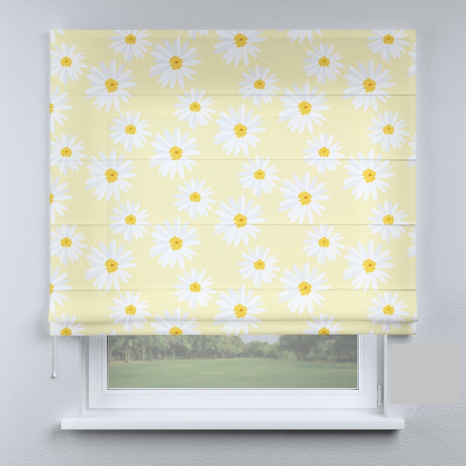 

Римские шторы DECOLIV ромашки белые на желтом фоне 160*170 см