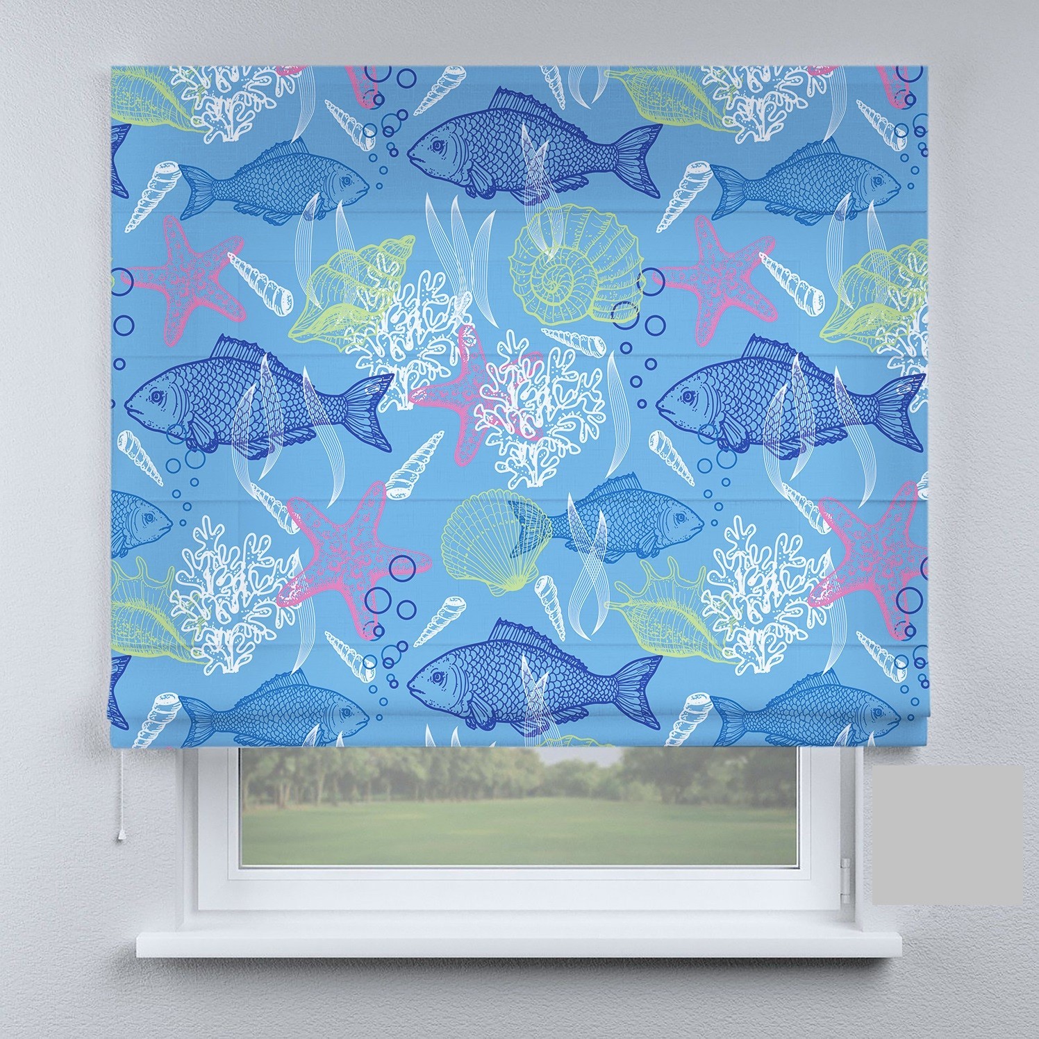 

Римские шторы DECOLIV рыбки синие 50*170 см
