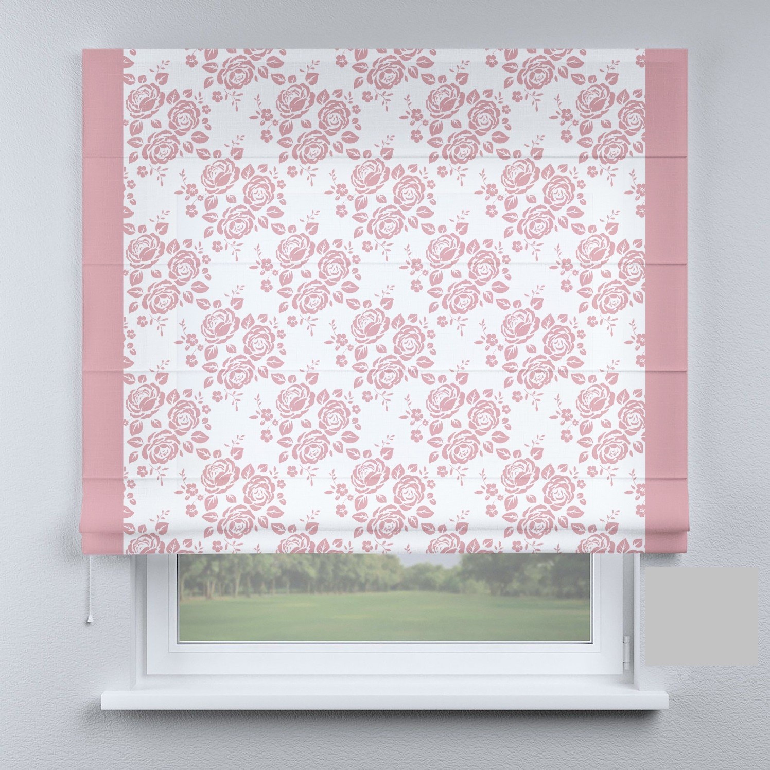 

Римские шторы DECOLIV цветы с розовым кантом 200*170 см