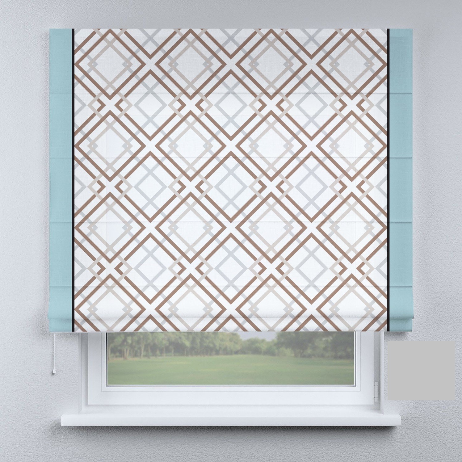 

Римские шторы DECOLIV ромбы с голубыми кантами 180*170 см