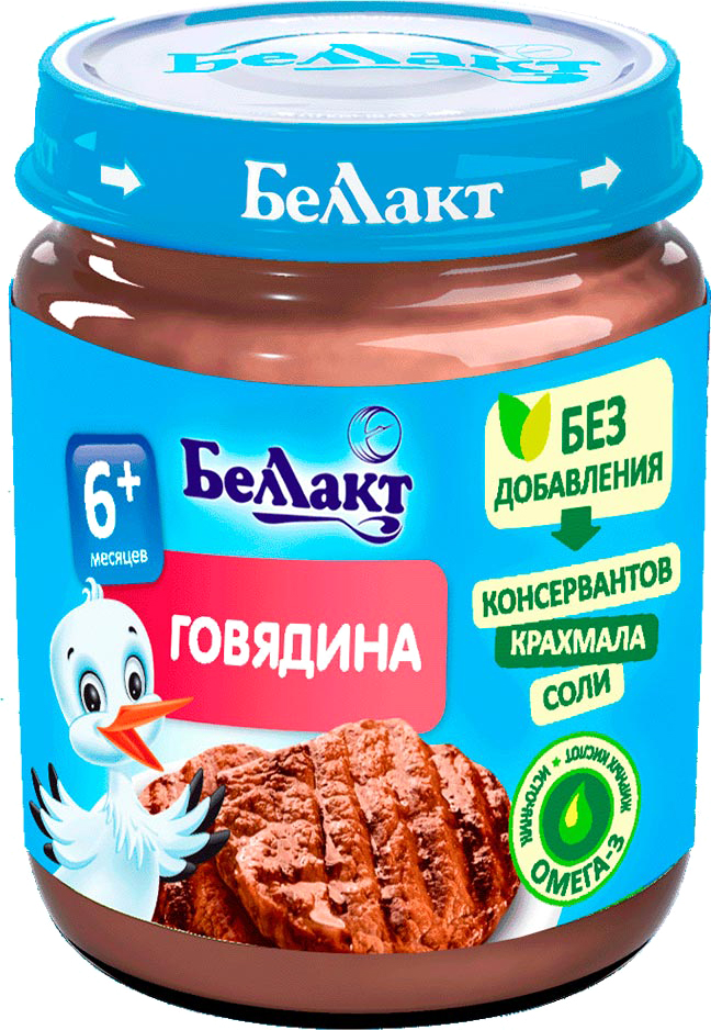 

Упаковка мясного пюре из говядины Беллакт для питания детей раннего возраста 95 г х 16 шт (4814716001048)