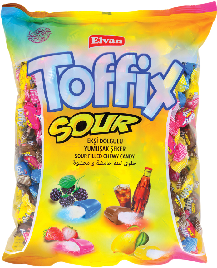 Упаковка жевательных конфет Elvan Toffix Sour Mix 1 кг (8693029307378 ...