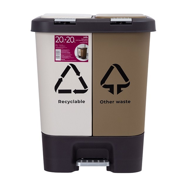 

Ведро для мусора сортировочное MVM BIN-05 20+20L, пластиковое бежево-коричневое