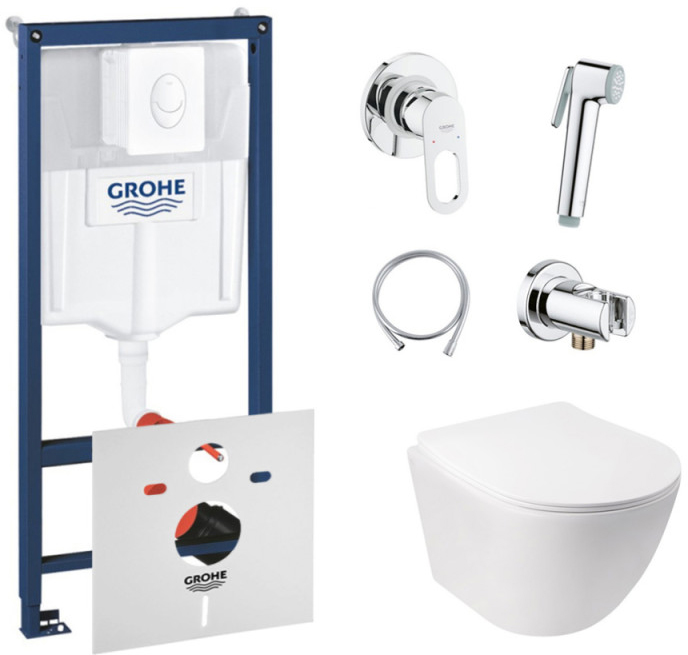 

Инсталляция GROHE Rapid SL 38722001 + унитаз QTAP Jay QT07335176W с сиденьем Soft Close дюропласт + душевой гарнитур GROHE BauLoop 111042