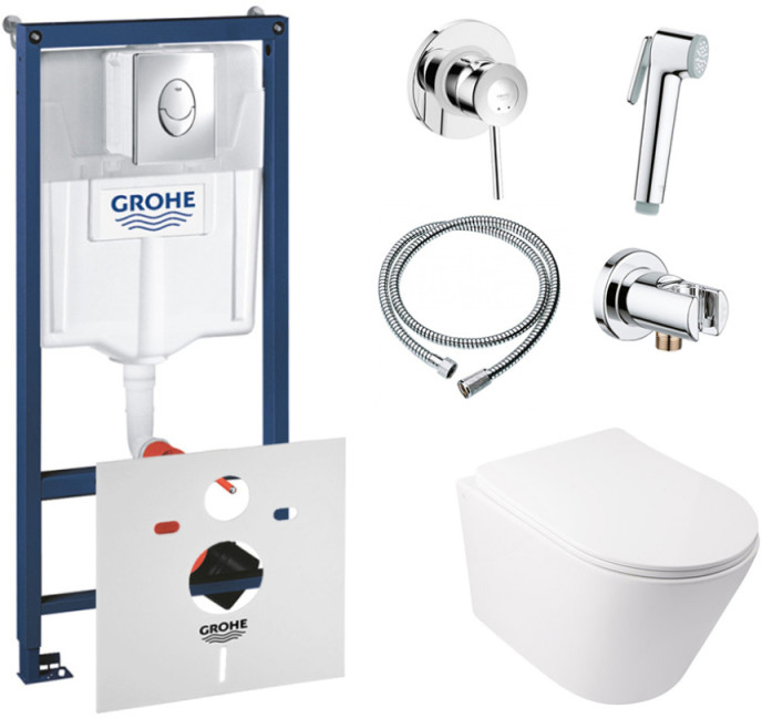 

Инсталляция GROHE Rapid SL 38721001 + унитаз QTAP Swan QT16335178W с сиденьем Soft Close дюропласт + душевой гарнитур GROHE BauClassic 111048