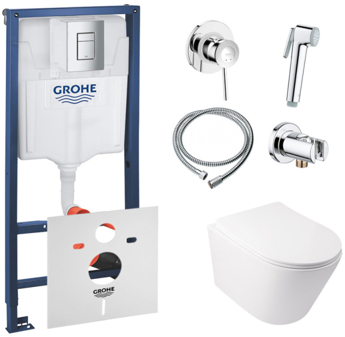 

Инсталляция GROHE Rapid SL 38772001 + унитаз QTAP Swan QT16335178W с сиденьем Soft Close дюропласт + душевой гарнитур GROHE BauClassic 111048