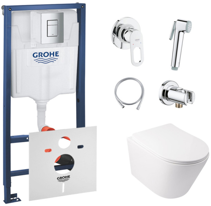 

Инсталляция GROHE Rapid SL 38772001 + унитаз QTAP Swan QT16335178W с сиденьем Soft Close дюропласт + душевой гарнитур GROHE BauLoop 111042