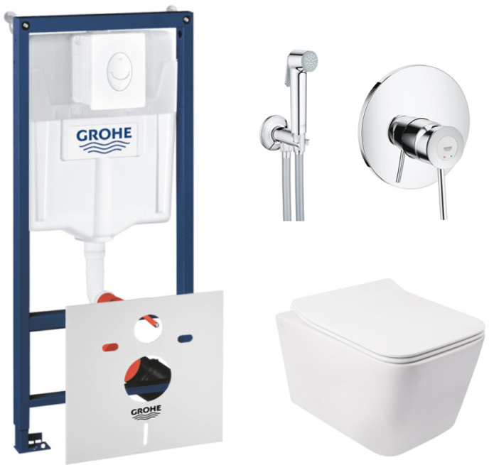 

Инсталляция GROHE Rapid SL 38722001 + унитаз QTAP Crow QT05335170W с сиденьем Soft Close дюропласт + душевой гарнитур GROHE BauClassic 2904800S