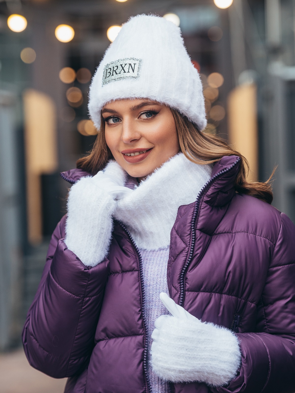 

Шапка + хомут + перчатки Dressa 51956 Белые