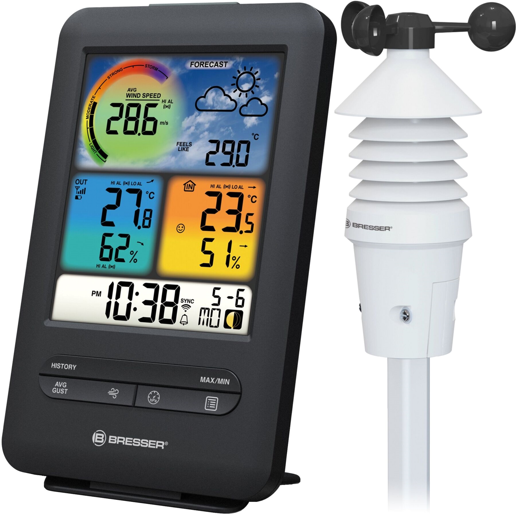 

Метеостанция Bresser Wi-Fi Colour 3-in-1 Wind Sensor Black