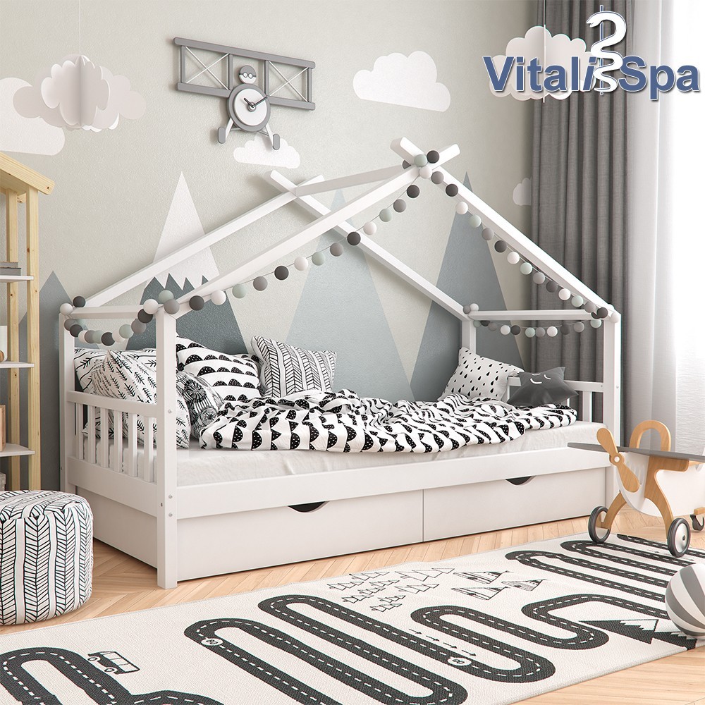 

Кровать домик с ящиками VitaliSpa, 90x200, белая