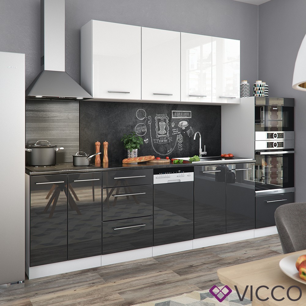 

Кухонный гарнитур 295см, модульная кухня Vicco Fame-Line, антрацит белая