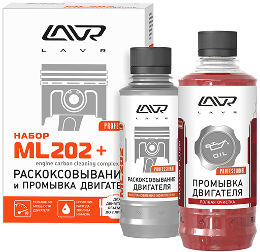 

Набір для розкоксування двигуна LAVR Engine carbon cleaning complex ML-202 + Промивка двигуна для двигунів до 2 літрів 185 мл / 330 мл