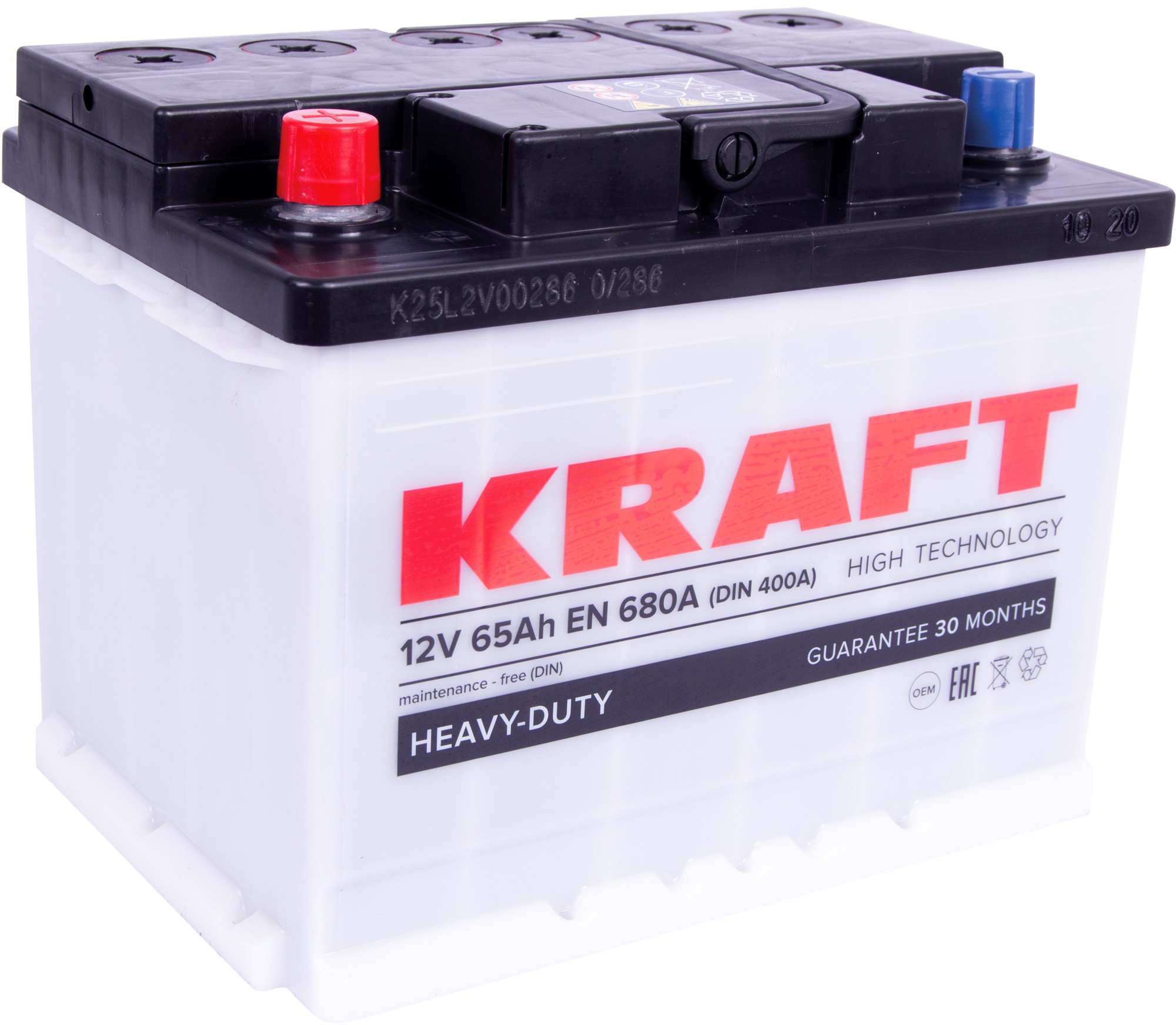 

Автомобільний акумулятор Kraft 65 Ah (+/-) 242 х 175 х 190 мм