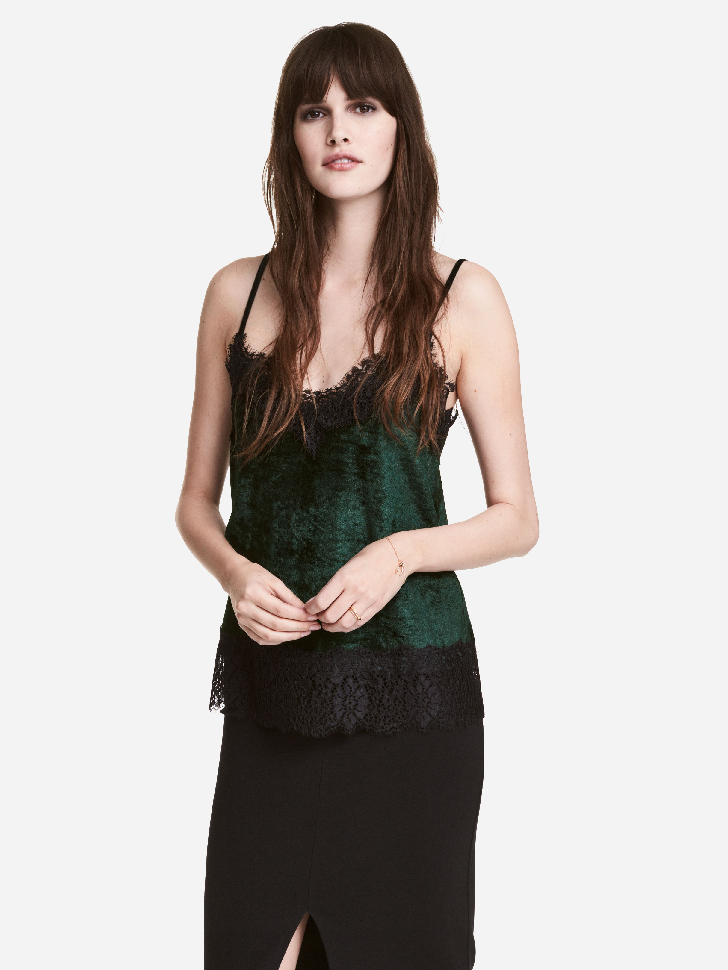 

Топ H&M 4854225-ABMV S Темно-зеленый с черным