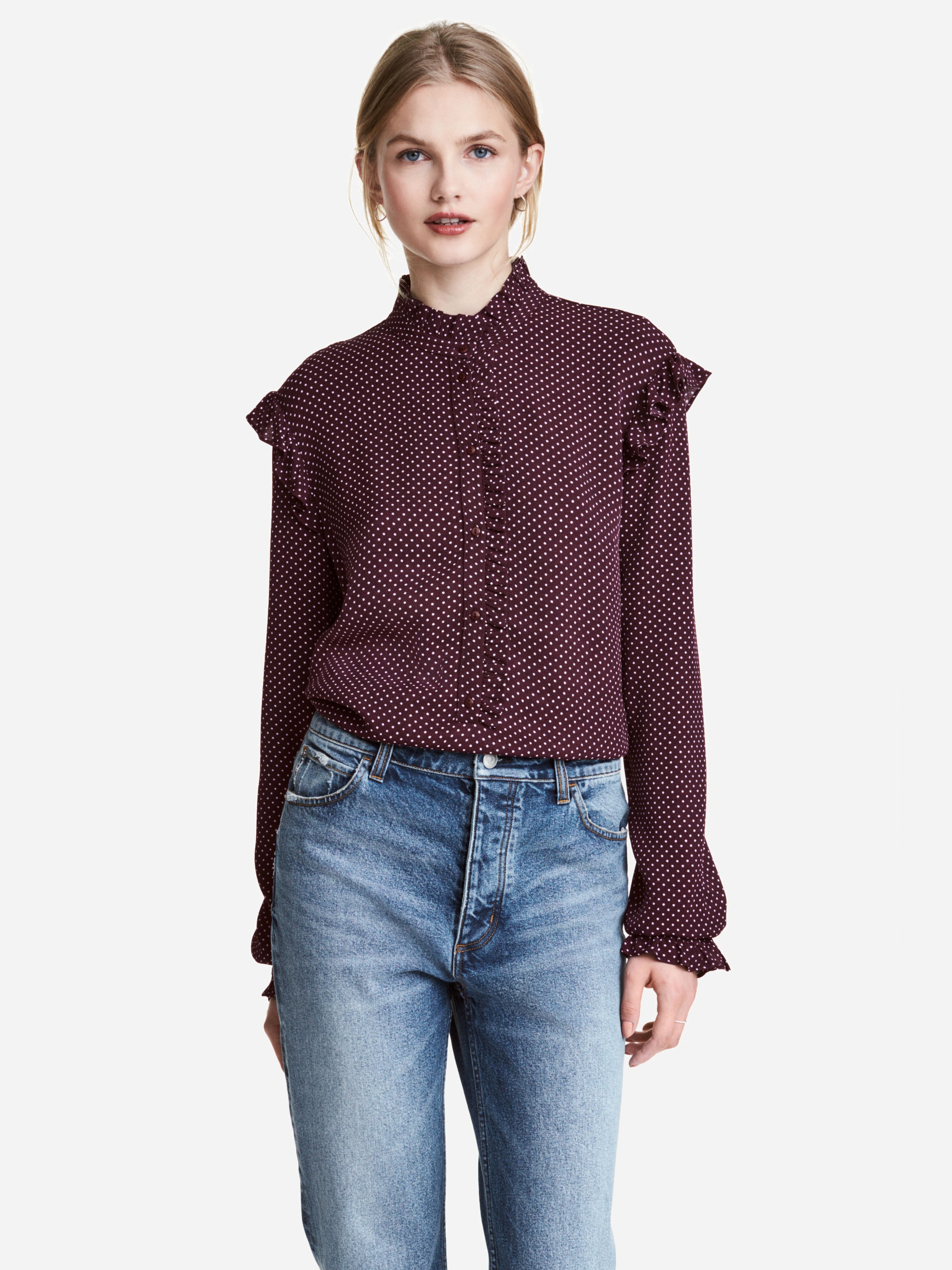 

Блузка H&M 5107405-AAFA 32 Коричневая с белым