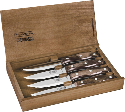 Акція на Набор ножей для стейка Tramontina Barbecue Polywood Jumbo 4 предмета (29899/529) від Rozetka UA