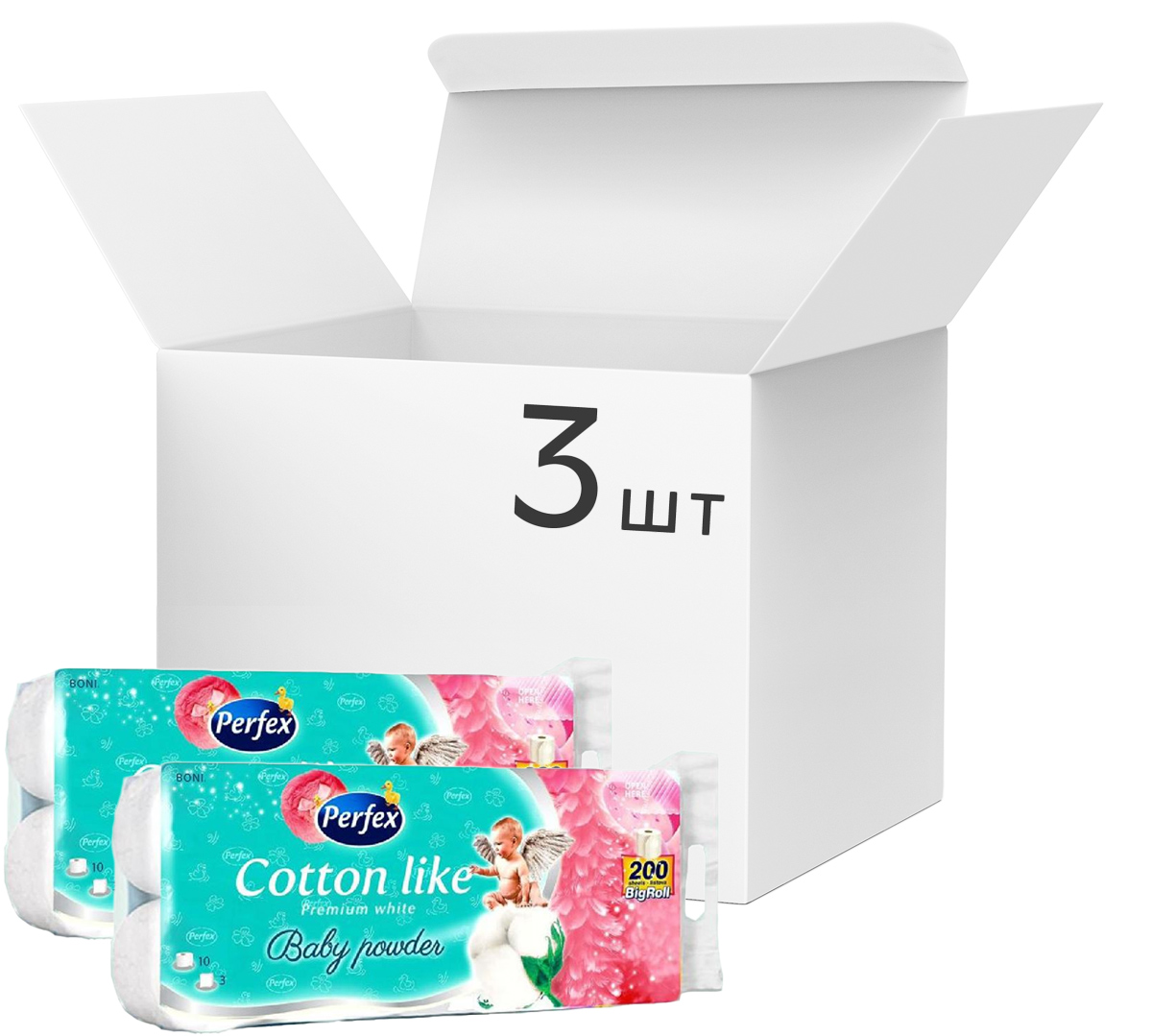 Акція на Упаковка туалетной бумаги Perfex Premium Cotton Baby Powder 3 слоя 3 пачки по 10 рулонов по 200 листов (8600000000271) від Rozetka UA
