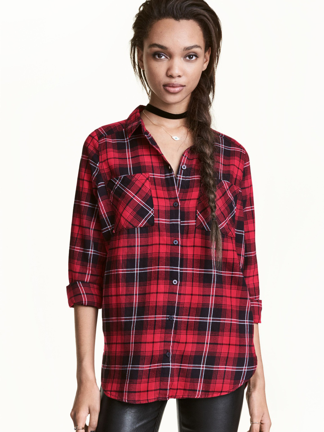 

Рубашка H&M 0398717_клет. 38 Красная