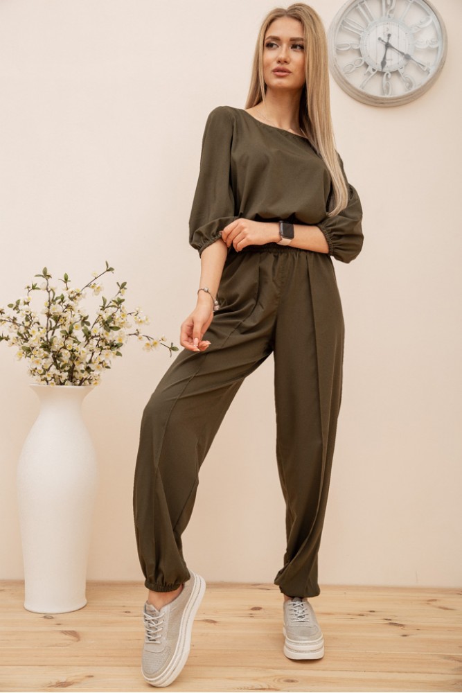 

Повседневный женский костюм укороченный свитшот и джоггеры Хаки размер 44 FG_04582_ 9