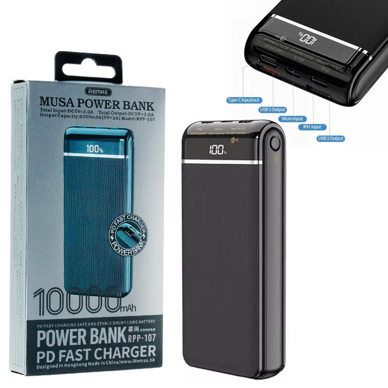 

Power Bank Remax Musa RPP-107 2USB PD 10000 mAh черный