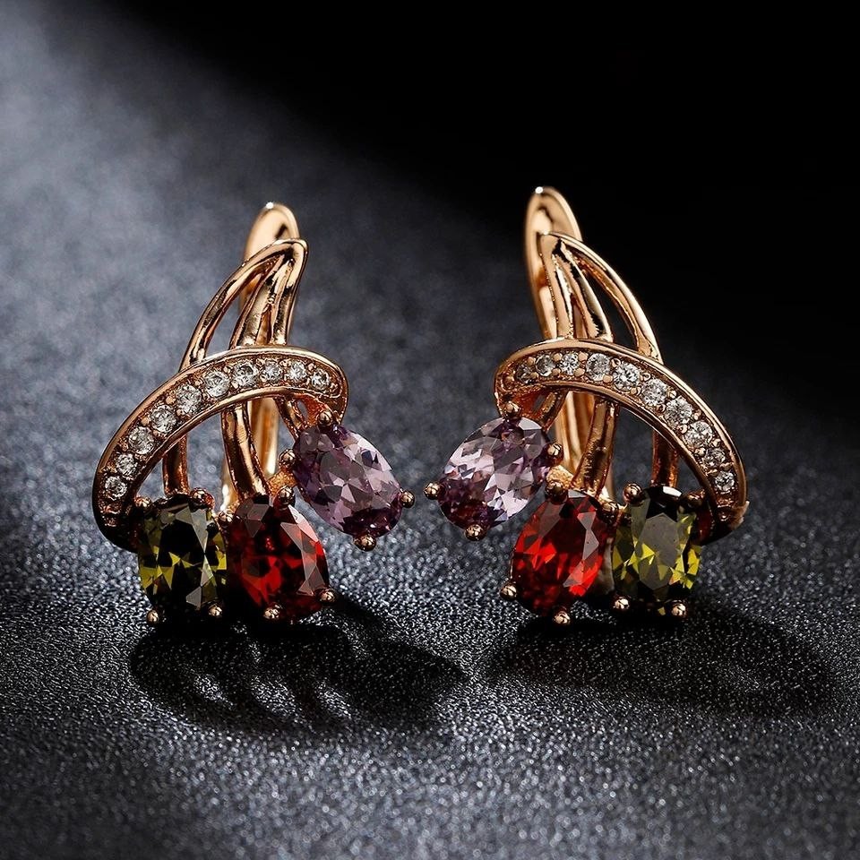 

Серьги женские классические Разноцветные камни Шанди