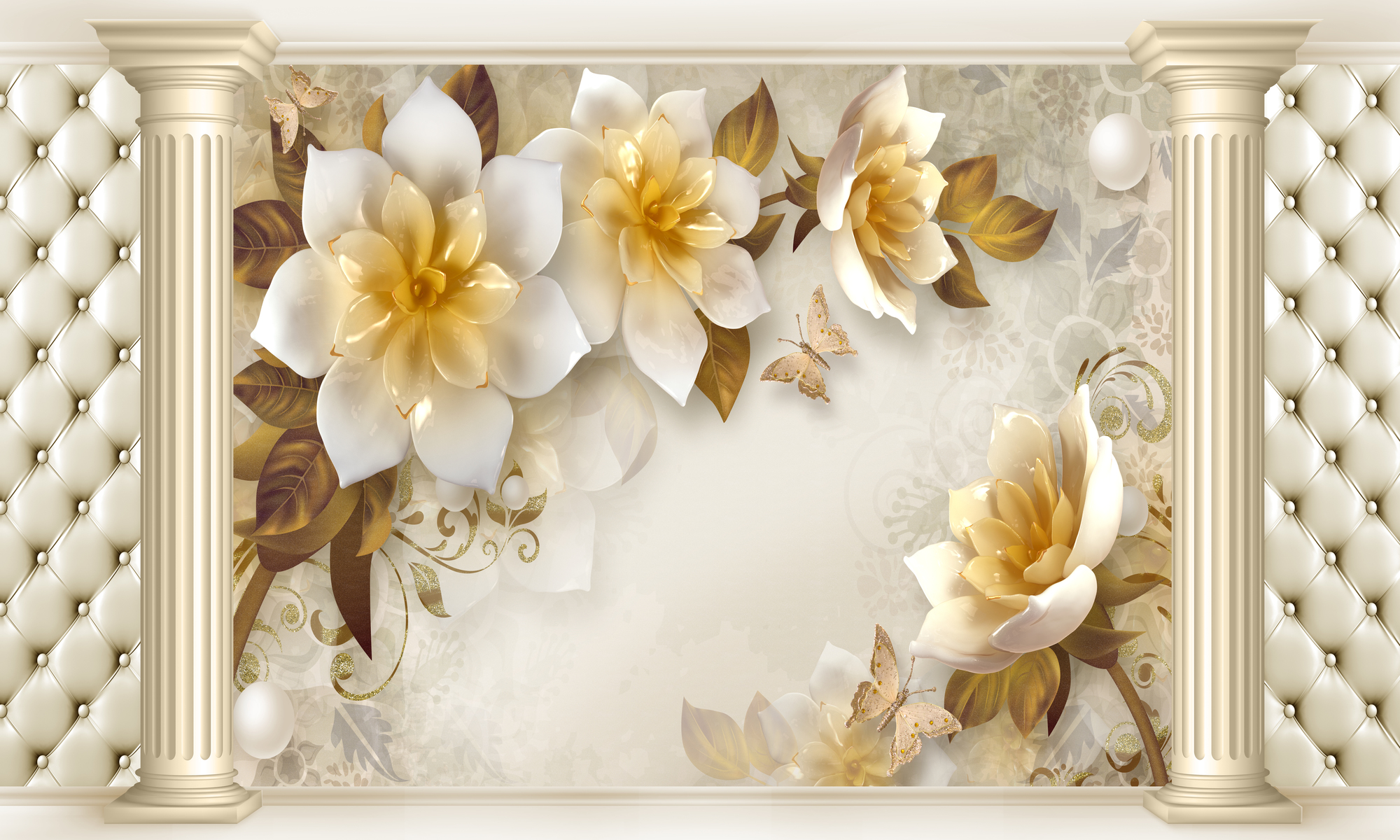 

Фотообои 3D 'Цветы и колонны' (4872) , Мелкий песок