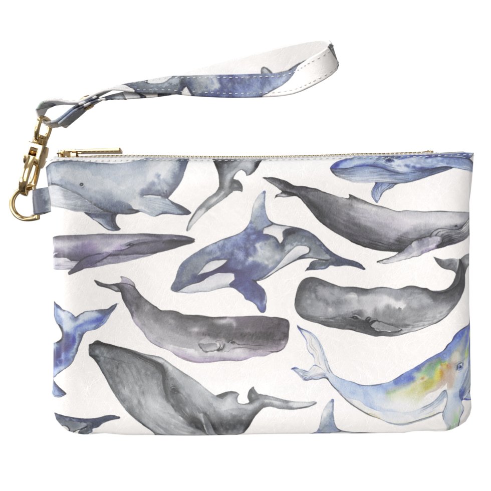 

Женская косметичка, дорожная сумочка (Акварельные киты) ручной роботы из эко-кожи