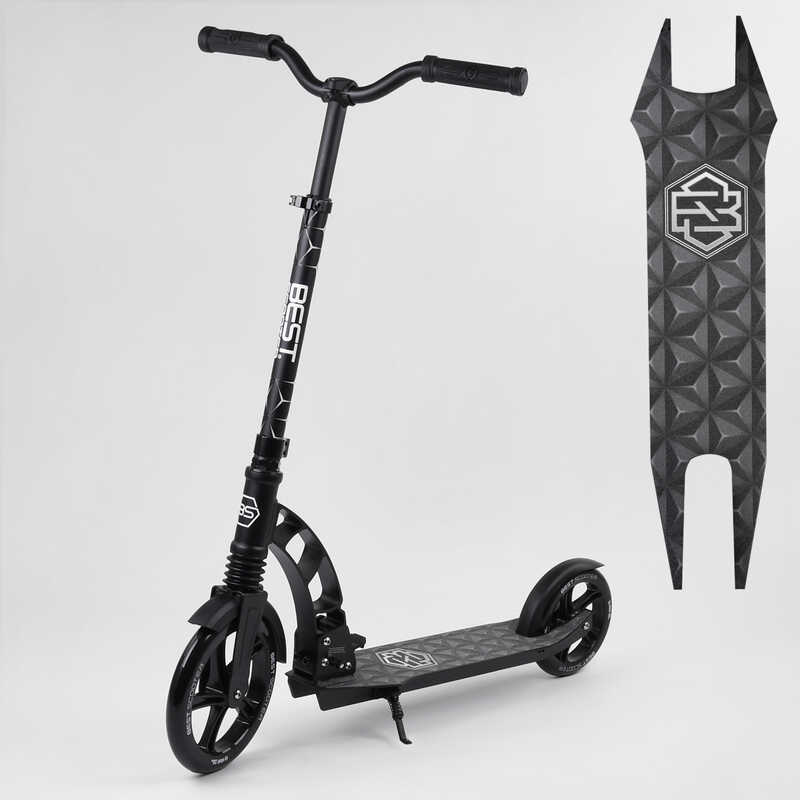 

Самокат Best Scooter 37681 черный, зажим руля, колеса PU - 23 см, заднее - 18 см, 1 амортизатор