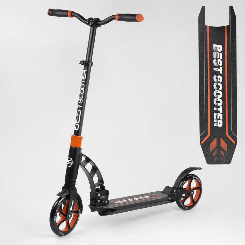 

Самокат Best Scooter 23023 черно-оранжевый, зажим руля, колеса PU - 20 см, 2 амортизатора