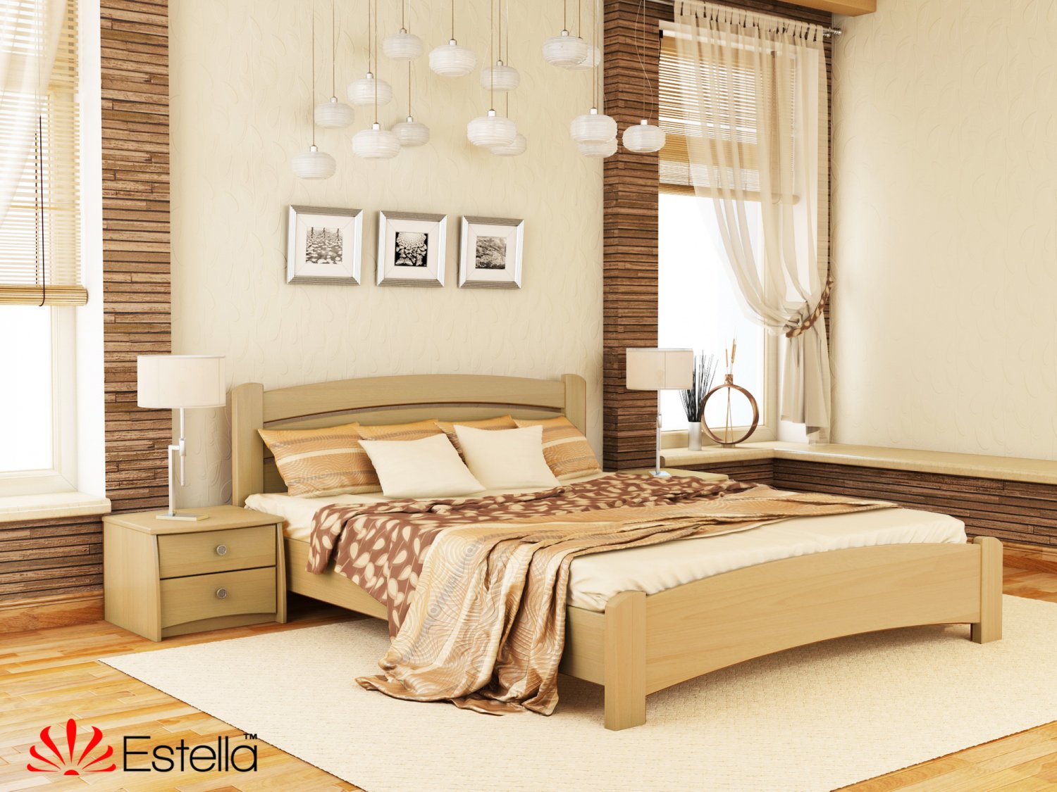 

Кровать двуспальная Венеция Люкс Estella 140х200 102 - бук Масив 2Л25