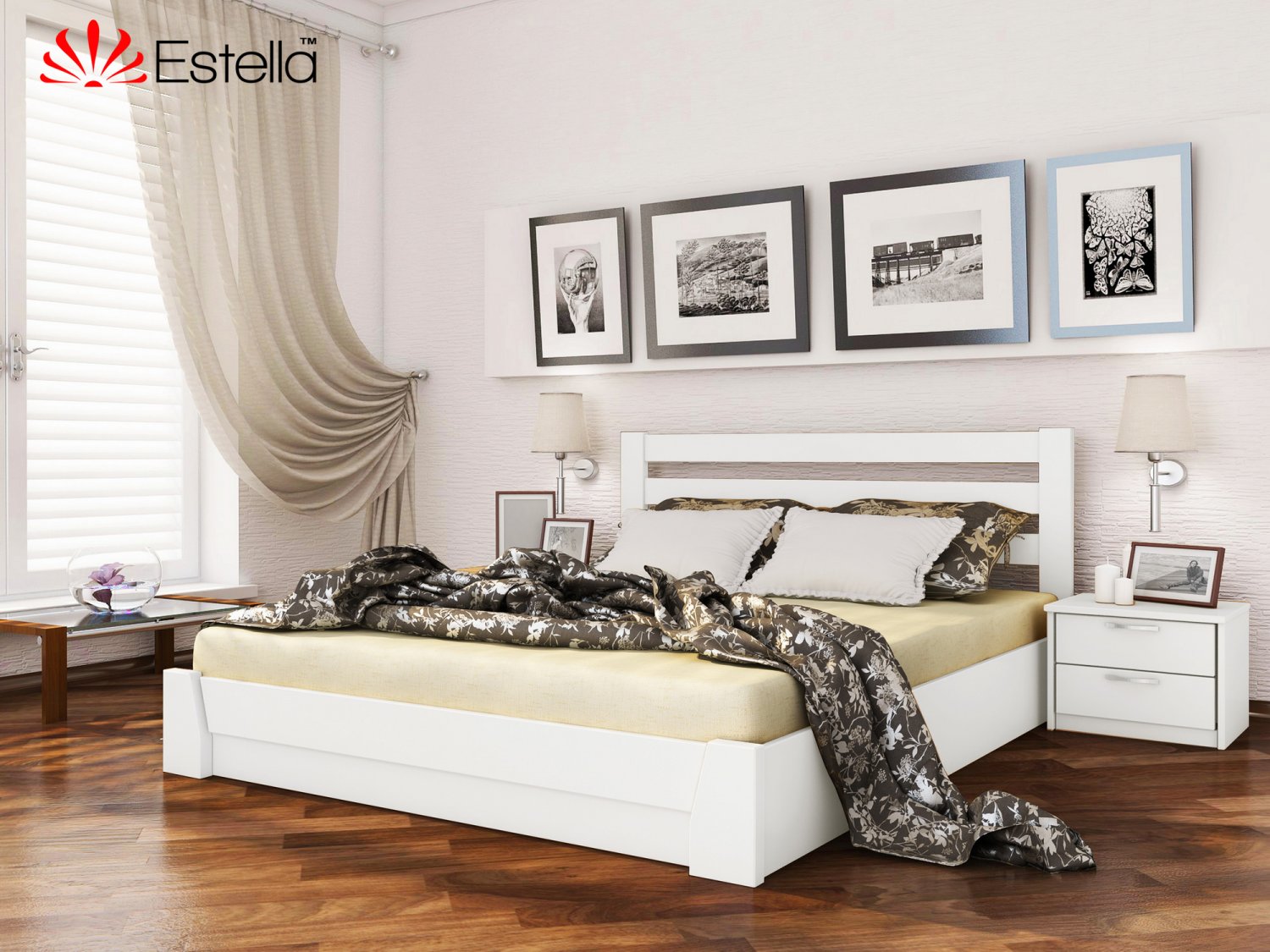 

Кровать двуспальная Селена Estella 140х190 107 - белый Масив 2Л25