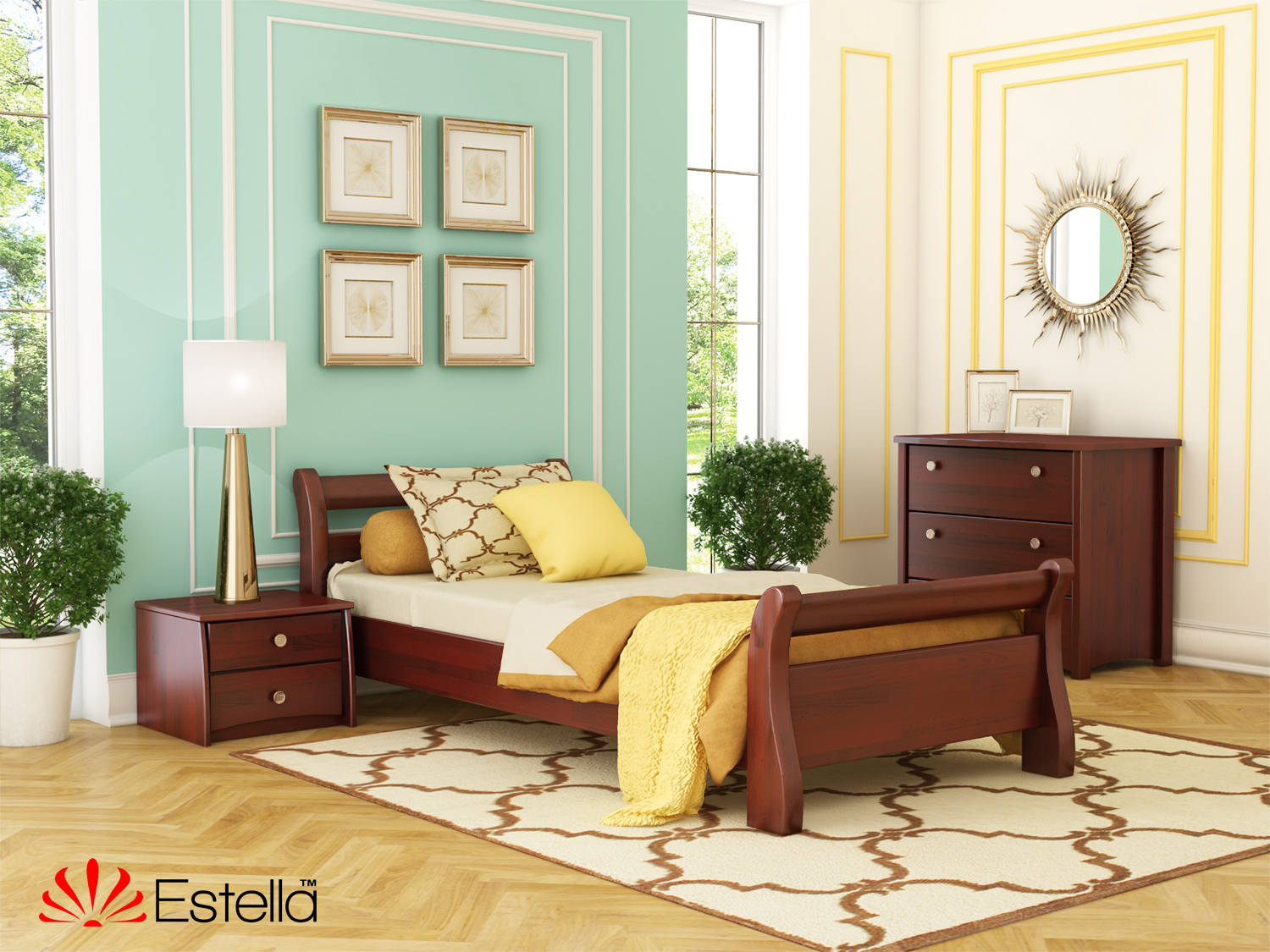 

Кровать односпальная Диана Estella 90х190 104 - красное дерево Щит Л25